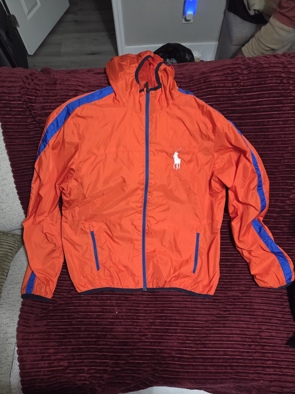 Polo by Ralph Lauren Orange Windbreaker Jacket with Blue Trim